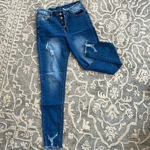 Shein jeans with frayed waistband and ankles.